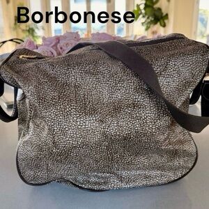 Borbonese shoulder bag tote w/ pouch quail pattern excellent condition